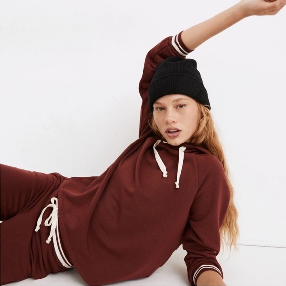 Madewell Mock Neck Superbrushed Easygoing Hoodie Sweatshirt Striped Edition - Picture 1 of 10